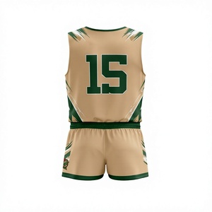 Conjunto de Uniforme de Baloncesto Reversible para Hombre, Sin Mangas, Cuello en V, Transpirable, de Poliéster, Verde y Dorado, con Número de Equipo - Product Image 2