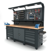 Banc de travail industriel en métal robuste Bodur Metal Proline Plus+ Combo 2201 |   Construction en acier de qualité supérieure, bois de hêtre massif de 40 mm