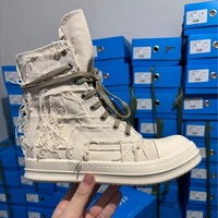 Chaussures décontractées unisexes en toile à semelle épaisse style Paris, avec pompons vieillis, baskets montantes rétro, tendance américaine, pour hommes