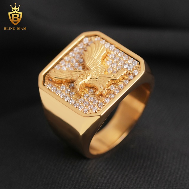 Wholesale Price 5A Eagle Zircon Stainless Steel Rings Hip Hop Style Jewelry Ring for Men Iced Out Zircon Stainless Steel Ring