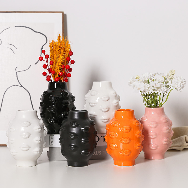 European-style Porcelain Vase Handmade Human Lips Flower-arranging Wedding Living Room Hotel Home Modern China-made Decoration