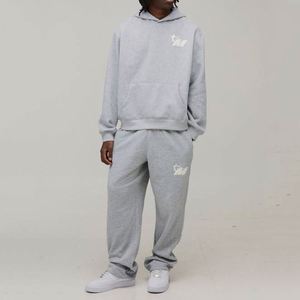 Ensemble de survêtement deux pièces pour homme, gris chiné, avec mini logo, sweat à capuche et pantalon de survêtement, personnalisable, couleur unie - Product Image 4