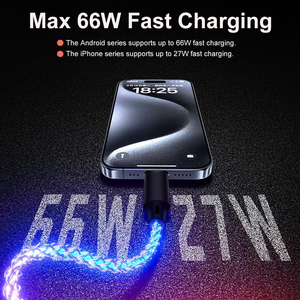 RGB LED Light up <span class=keywords><strong>USB</strong></span> a Tipo <span class=keywords><strong>C</strong></span> Cable de carga rápida Carplay Compatible Colorido Cable de cargador gradual para iPhone e impresora - Product Image 5
