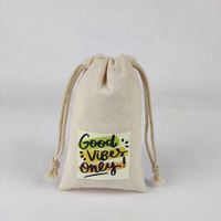 Bolsa para velas de lino y algodón con estampado de logotipo personalizado, bolsa con cordón de regalo respetuosa con el medio ambiente, bolsa pequeña de lona con cordón de tela de Calicó blanco
