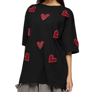 Camisetas de Verano de Alta Calidad Personalizadas con Bordado de Corazón en 3D, Manga Corta, Corte Holgado y Tejido Grueso para Mujer - Product Image 4