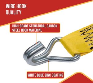 Mytee Paquete de 4 Correas Retráctiles de Trinquete de 2" x 10' con Doble Gancho en J, Capacidad de Carga de 3,300 Libras, Color Amarillo, para Motocicletas, Cuatrimotos y Bicicletas - Product Image 5