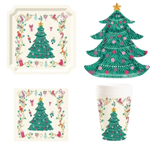 Juego de Vajilla Desechable con Forma de Árbol de Navidad DAMAI, Platos, Vasos y Servilletas de Papel con Diseño de Cascanueces Navideños para Decoración de Fiestas - Product Image 5