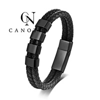 Bracelet en cuir double tressé pour homme avec fermoir magnétique en acier inoxydable plaqué or, bracelet punk, bijoux de mode