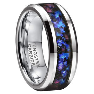 Gümüş Tungsten yüzük Orion bulutsusu Galaxy Opal mavi altın folyo kakma cilalı nişan düğün söz Band erkekler kadınlar için - Product Image 5