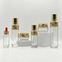 Ensemble de flacons cosmétiques en verre de luxe vides avec bouchon doré sculpté, pour sérum, lotion, crème, emballage cosmétique