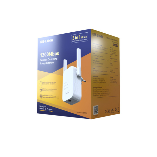BL-RE1200 Wireless Repeater 1200Mbps Transmission Dual-Band 5GHz WiFi Signal Booster Through-Wall Amplifier for Home Office