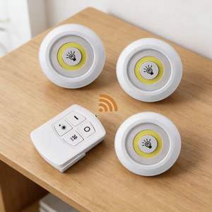 ไฟ LED แบบ Puck ยี่ห้อ <span class=keywords><strong>Natty</strong></span> COB สว่างพิเศษ 150 ลูเมน พร้อมรีโมทคอนโทรลไร้สาย ใช้แบตเตอรี่ เหมาะสำหรับตู้ - Product Image 1