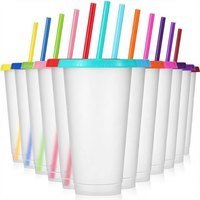 Gobelet en plastique PP grande capacité avec paille et couvercle plat, résistant à la chaleur, couleur unie, réutilisable, pour café et thé, personnalisable, vente en gros