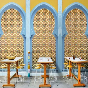 Mural de Pared con Mosaico de Arco Islámico Azul Marroquí, Papel Tapiz Personalizado con Diseño de Azulejos Vintage para Sala de Estar o Cafetería - Product Image 5