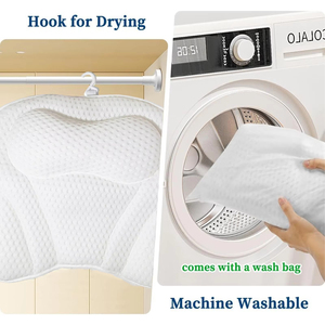 Coussin de bain ergonomique avec surface antidérapante, tissu blanc, coussin de soutien pour soulager le cou, la tête et le dos - Product Image 4
