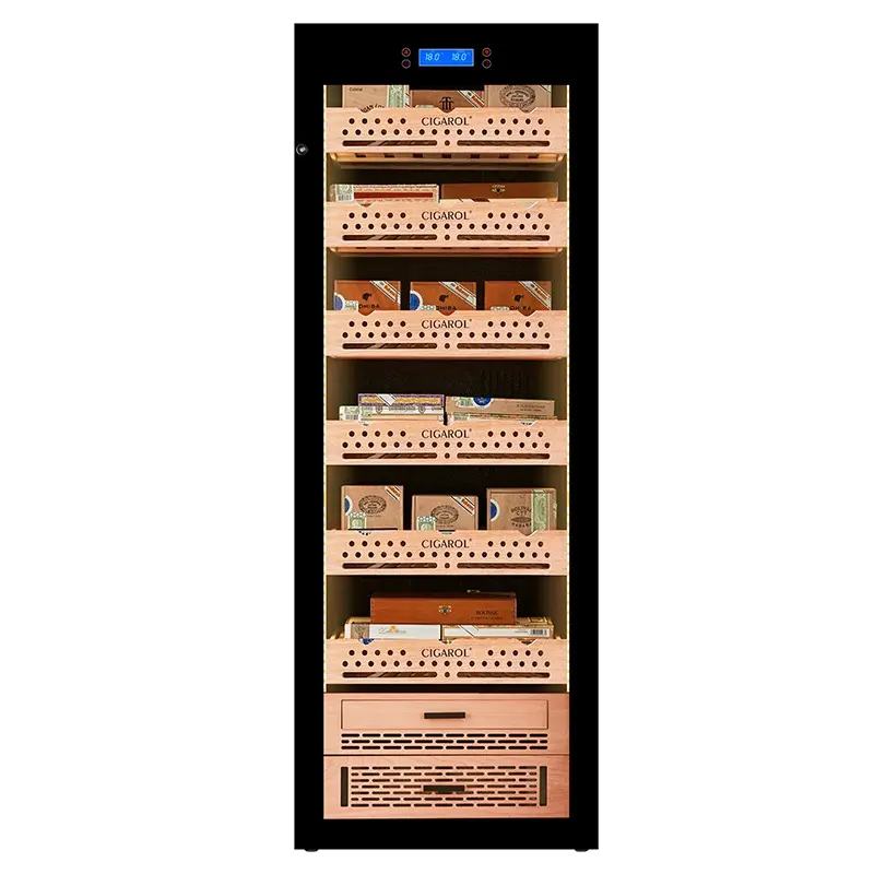 Hot Selling Cigar Humidor Cabinet Electronic Humidor Cabinet With Spanish Cedar Wood Shelves   Hygrometer Cigar accessories