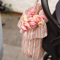 Sac de rangement suspendu matelassé pour poussette en tissu de coton à motif imprimé personnalisé, avec volants et logo, pour maman