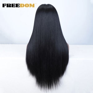 Perruques synthétiques à dentelle frontale FREEDOM pour femmes, 30 pouces, lisses, 13x7, dentelle marron clair pour perruque brune, raie libre - Product Image 3