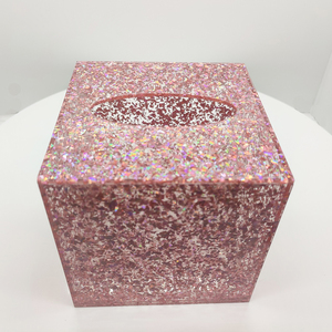 Boîte à mouchoirs carrée en acrylique de 3 mm d'épaisseur de marque ELM en gros, organisateur personnalisé avec paillettes scintillantes, boîte à serviettes de luxe <span class=keywords><strong>personnalisée</strong></span> - Product Image 2