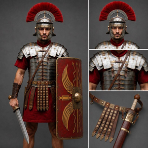 Ensemble d'armure en acier de centurion romain avec casque et bouclier, moulage 3D, costume de légionnaire médiéval pour reconstitution historique et exposition - Product Image 5