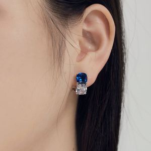 Dylam Top High Jewelry S925 <b>Silver</b> Rhodium Plated Non Fade 5A Cubic Zirconia Diamond Sapphire Double Stones <b>Clip</b> on Earrings - Product Image 4