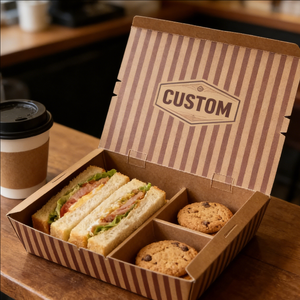 กล่องใส่อาหารแบบใช้แล้วทิ้ง 3 ช่อง แยกส่วน ดีไซน์ทันสมัย ลายดาว เป็นมิตรกับสิ่งแวดล้อม ย่อยสลายได้ ทำจากกระดาษ  รับทำโลโก้ กล่องใส่อาหารร้อนแบบนำกลับบ้าน - Product Image 6