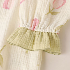 Pigiama da donna in garza di cotone stampata con colletto a bambola, dolce abbigliamento primaverile per la casa - Product Image 4