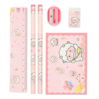 Lot de papeterie multi-composants en plastique, papier et bois pour la rentrée scolaire, boîte colorée NOVISON, motif dessin animé mignon, portable, pour l'école primaire