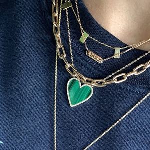 Новое модное 925 Серебряное Ювелирное Украшение с позолоченной бриллиантовой рамкой малахитовое сердце ожерелье - Product Image 6