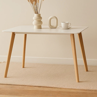 Table à manger rectangulaire simple en gros d'usine 120/80 cm, plateau blanc, pieds en bois de hêtre naturel, mobilier de cuisine et salle à manger nordique pour la maison