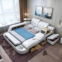 Günstiger Preis Komfortables Wohnmöbel Doppelbett Multifunktionales Weichleder Schlafzimmer Stauraum Massagebett mit USB