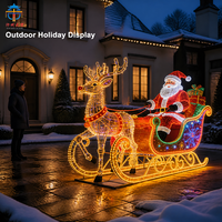 Riesiger Outdoor-Weihnachts-Rentierschlitten mit Laterne, Handgefertigte LED-Feiertagsdekoration für Park, Platz und Garten