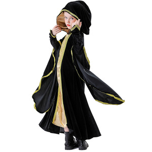 Costume de reine médiévale d'Halloween pour enfants, robe longue à capuche, costume de performance de mascarade noble - Product Image 1