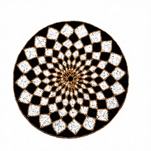 FAIZA CRAFT Set de table rond brodé à la main avec perles, motif géométrique floral noir, blanc et or - Product Image 1