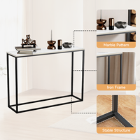 Table à panneaux à base de bois populaire conception couloir porche canapé meubles de maison Table en marbre avec Table de Console mentale dorée