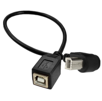 Kabel Ekstensi Pendek Printer USB 2.0 B Female ke Type-B Male (90 Derajat Atas + Bawah Sudut Kanan) 25cm untuk Scanner, Mobile HDD