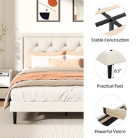 Lit Moderne de Luxe Ajustable en Velours avec Tête de Lit Rembourrée Courbée, Capacité Robuste de 800 LBS pour Décoration de Villa de Style Européen