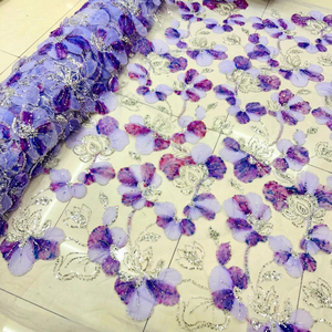 ผ้าปักลายดอกไม้สีม่วง ขนาด 58/60 นิ้ว เนื้อบางเบา เหมาะสำหรับงานแต่งงาน ชุดสำหรับโอกาสพิเศษ ผู้หญิง - Product Image 1