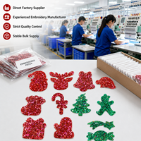 Lot de patchs à sequins pour sapin de Noël, emblèmes de bonhomme en pain d'épices scintillants, autocollants de chaussettes de Noël rouges en gros, stock prêt à expédier