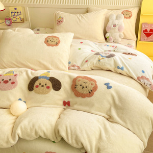 Chất Lượng Cao Dày Mùa Đông Sữa Ấm Nhung Phẳng Tấm Bộ Đồ Giường Đặt Duy Nhất Đôi Nữ Hoàng Vua Kích Thước 4Pcs Bộ Đồ Giường Bộ - Product Image 1