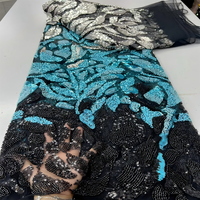 Dernière Nouveauté : Tissu en Dentelle Brodé de Luxe à Paillettes Bicolores et Perles, Voile Écologique de 5 Yards pour Robe de Mariée