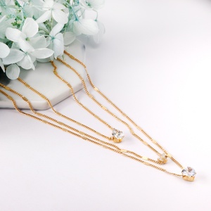 Collar con Colgante de Diamantes en Forma de Gota de Agua y Corazón, Diseño Nuevo y Popular 2022, Cadena Triple, Acero Inoxidable, Chapado en Oro de 18k, para Citas - Product Image 1