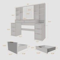 Coiffeuse de salon moderne en chêne massif de style européen pour chambre et appartement, avec miroir éclairé réglable sur pied, grande taille 59 pouces