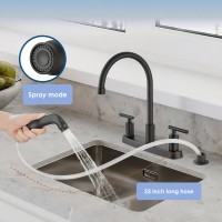 Meilleures ventes de robinet d'évier de cuisine noir à arc élevé robinet de cuisine 8 pouces 3 trous avec pulvérisateur latéral