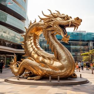 Décor personnalisé de l'espace public de la ville 3D métal polonais électro couleur <span class=keywords><strong>Dragon</strong></span> chinois Statue grande sculpture Loong doré en acier inoxydable - Product Image 6