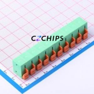 DB142R-7.62-10P-GN Spring Terminal Block Bent Lead Through Hole,P=7.62mm Connector 1x10P 7.62mm Green 10P - Product Image 2
