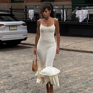 Womens Hollow Out Summer Tiered <strong>Long</strong> Bohemian U-Neck Illusion <strong>Slip</strong> Crochet Knit Dress - Product Image 1