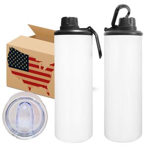 Vasos delgados de acero inoxidable con aislamiento al vacío de 20 oz para sublimación, con tapa deportiva y dos tapas, en blanco, desde almacén de EE. UU. - Product Image 1