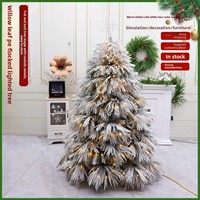 Nouvel Arbre de Noël Floqué Feuille de Saule WH en PE Pur avec Lumières Intégrées, Autoportant, Pointe Affûtée, Automatique, 1,5-3m, Prêt à l'emploi
