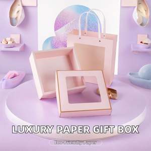 Luxury Rigid Flat <b>Gift</b> <b>Boxes</b> Transparent Matt Lamination Coated Paper Recycled Materials White Cardboard Ribbon Handle - Product Image 2